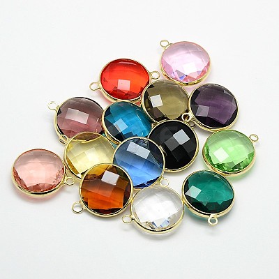 Golden Tone Brass Glass Pendants GLAA-J018D-G-1