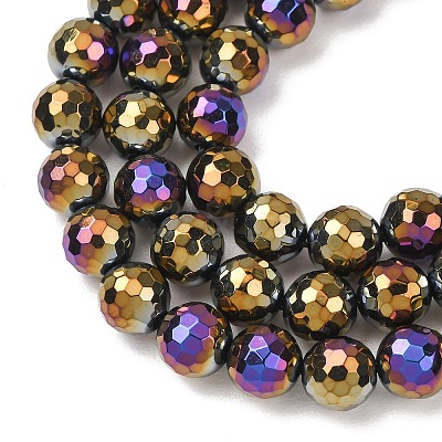 Electroplated Natural Agate Beads Strands G-B191-A07-8mm-04-1