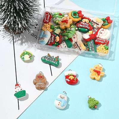 30Pcs 15 Styles Christmas Opaque Resin Pendants CRES-FS0001-33-1