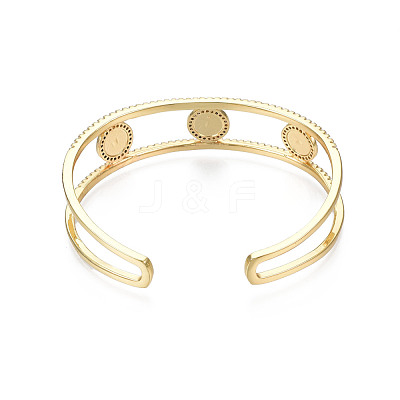 Enamel Flat Round Open Cuff Bangle with Clear Cubic Zirconia BJEW-N012-026-1