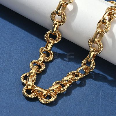 304 Stainless Steel Textured Double Ring Link Chain Necklaces NJEW-S453-02G-B-1