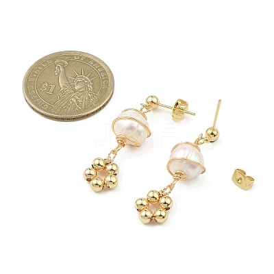 Natural Pearl Dangle Stud Earrings EJEW-JE05304-1