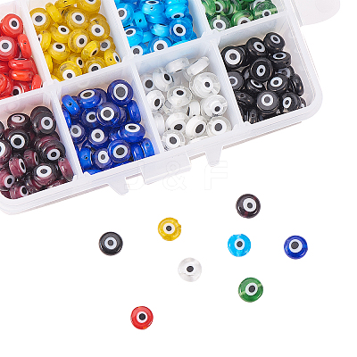 Handmade Evil Eye Lampwork Flat Round Beads Strands LAMP-CJ0001-04-1