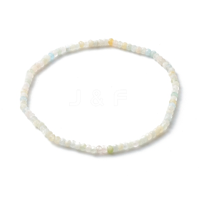 Faceted Rondelle Natural Morganite Bead Stretch Bracelets BJEW-JB06383-03-1