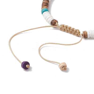 Adjustable Synthetic Turquoise Heishi & Natural Sea Shell & Coconut & Cultured Freshwater Pearl Beaded Braided Bead Bracelets for Women BJEW-JB11543-1
