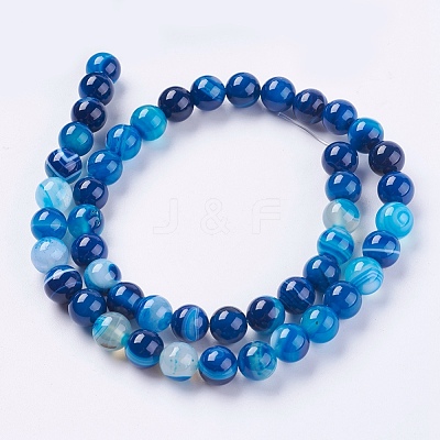 Round Dyed Natural Striped Agate/Banded Agate Beads Strands X-G-G582-8mm-10-1
