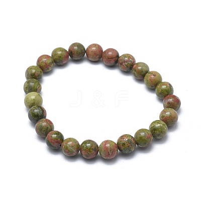 Natural Unakite Bead Stretch Bracelets BJEW-K212-B-006-1
