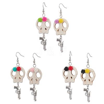 Halloween Theme Brass Dangle Earrings EJEW-JE06039-S-1