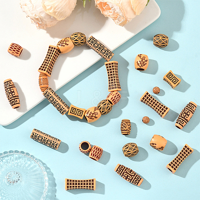 100Pcs 10 Styles Imitation Wood Acrylic Beads SACR-SC0001-52-1