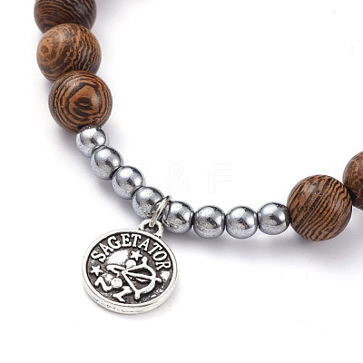 12 Constellation/Zodiac Sign Flat Round Tibetan Style Alloy Charm Bracelets Sets BJEW-JB05168-1