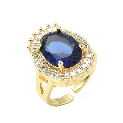 Brass Micro Pave Cubic Zirconia Adjustable Cuff Open Rings for Women RJEW-C131-01G-1