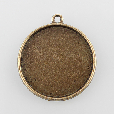 Flat Round Alloy Pendant Cabochon Settings PALLOY-N0088-36AB-NF-1