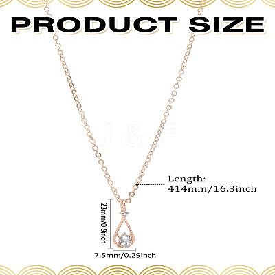 1Pc Alloy Clear Cubic Zirconia Teardrop Pendant Necklaces for Women NJEW-LP0004-14RG-1
