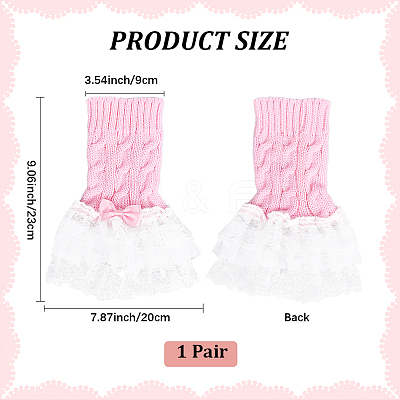 Bowknot Cotton Womens Knitting Floral Lace Wrist Cuffs For Wedding Party AJEW-WH20060-34A-1