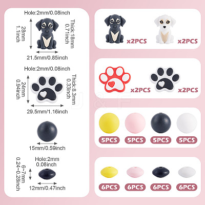 52Pcs Dog Themed Silicone Beads SIL-TA0003-36-1