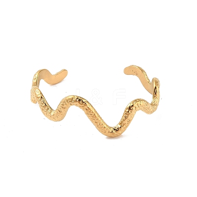 304 Stainless Steel Textured Wavy Open Cuff Bangles for Women BJEW-C065-01G-1