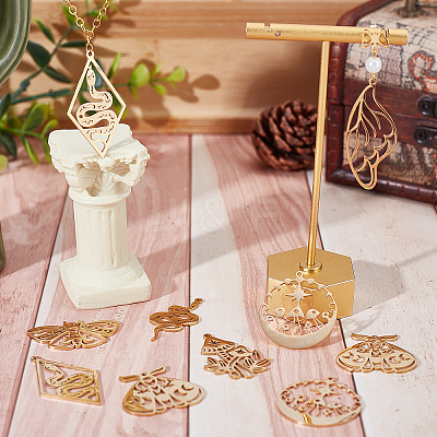 16Pcs 8 Style 201 Stainless Steel Pendants STAS-SC0005-02-1
