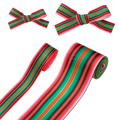 2Rolls 2 Styles Stripe Pattern Printed Polyester Grosgrain Ribbon OCOR-TA0001-37J-1