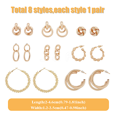 8 Pairs 8 Styles Twist Oval & Chains Shape & Round Alloy Stud Earrings EJEW-FI0001-47-1