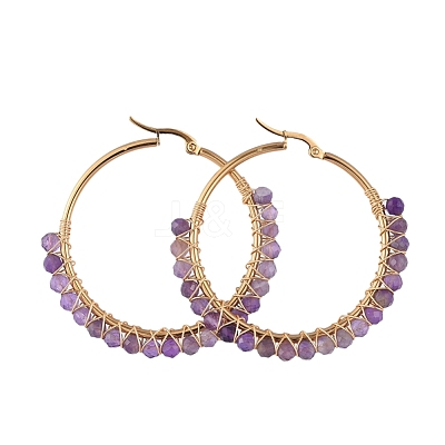 Beaded Hoop Earrings EJEW-JE03830-1