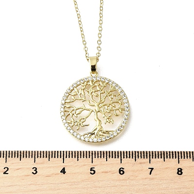 Brass Micro Pave Clear Cubic Zirconia Tree of Life Pendants LS-NJEW-H066-01D-G-1