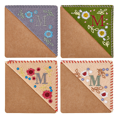 4Pcs 4 Styles Season Theme Non-woven Felt Embroidery Corner Bookmarks FIND-HY0002-47A-1