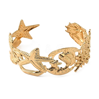 Ocean Theme 304 Stainless Steel Cuff Bangles for Women BJEW-Z171-01G-02-1