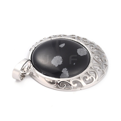 Natural Snowflake Obsidian Pendants with Hollow Platinum Brass Findings G-P448-A11-P-1
