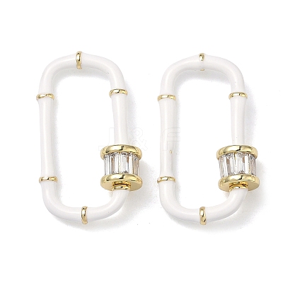 Oval Brass Micro Pave Clear Cubic Zirconia Locking Carabiner KK-H256-01G-04-1