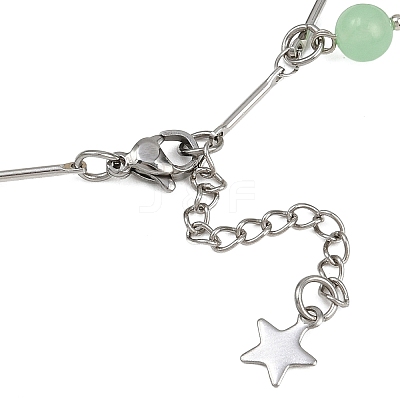 201 Stainless Steel Moon Star & Natural Dyed Malaysia Jade Round Charm Brass Bar Link Chain Anklets AJEW-AN00732-03-1