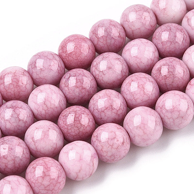 Opaque Crackle Glass Round Beads Strands GLAA-T031-10mm-01Y-1