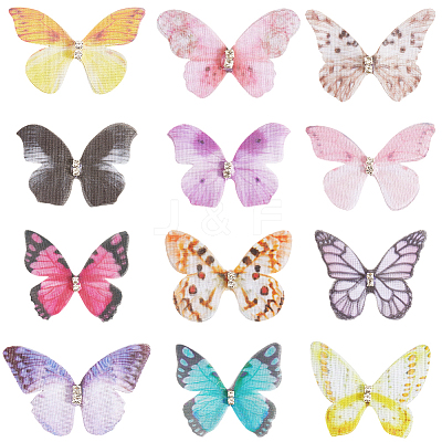 60Pcs 12 Styles 3D Gauze Butterfly Ornament Accessories FIND-SP0020-64C-1