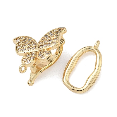 Butterfly Brass Micro Pave Clear Cubic Zirconia Fold Over Clasps KK-Z143-22G-1