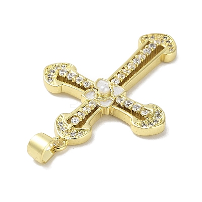 Rack Plating Brass Micro Pave Clear Cubic Zirconia Enamel Pearl
Pendants KK-R163-01B-G-1