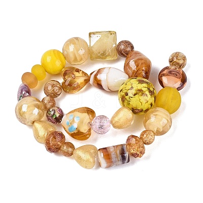 Handmade Foil Glass with Gold Sand Lampwork Beads Strands FOIL-Q002-08G-1