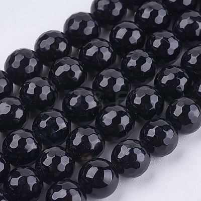 Natural Black Onyx Round Beads Strand X-G-L084-8mm-20-1