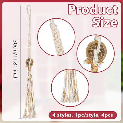 4Pcs 4 Styles Macrame Cotton Cord Hanging Ornaments HJEW-OC00275-1