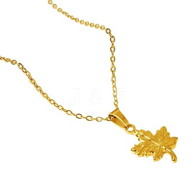 304 Stainless Steel Maple Leaf Pendant Necklaces for Women WG7180D-02-1