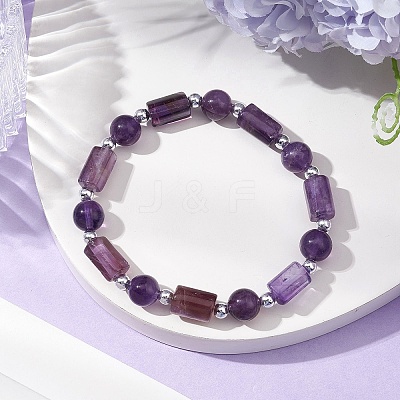 Natural Amethyst Round Beaded Stretch Bracelets BJEW-JB11137-01-1