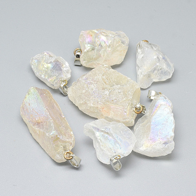 Electroplate Rough Raw Natural Quartz Crystal Pendants G-S266-02G-1
