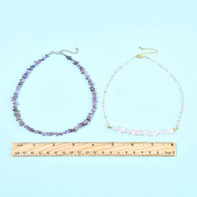 Natural Red Aventurine & Green Aventurine & Amethyst & Rose Quartz & Synthetic Turquoise Chips Beaded Necklaces NJEW-FS00013-1