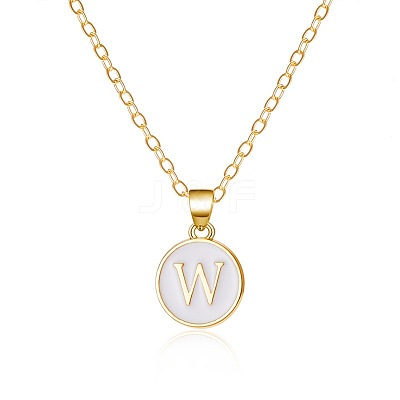 Alloy White Enamel Flat Round with Letter Pendant Necklaces FS-WG63565-23-1
