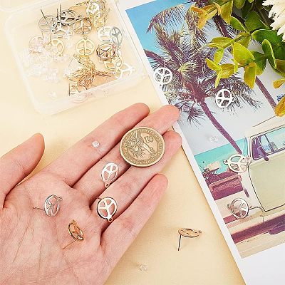 40Pcs 4 Colors 201 Stainless Steel Stud Earring Findings STAS-DC0009-82-1