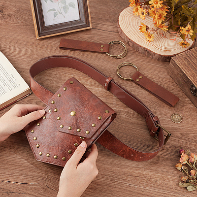 1 Bag PU Leather Medieval Waist Belt Bag with Belt AJEW-CL0003-57-1