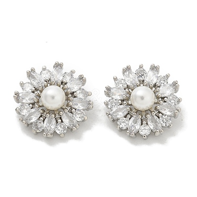 Rack Plating Brass Micro Pave Cubic Zirconia Buttons KK-K293-09P-01-1