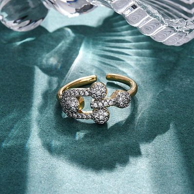 Brass Micro Pave Clear Cubic Zirconia Cuff Finger Rings for Women RJEW-C116-07G-1