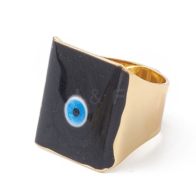 Square Enamel with Evil Eye Wide Band Finger Rings RJEW-A014-02G-08-1