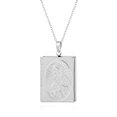 304 Stainless Steel Rectangle Openable Photo Locket Pendant Cable Chain Necklaces for Women WGFF668-07-1