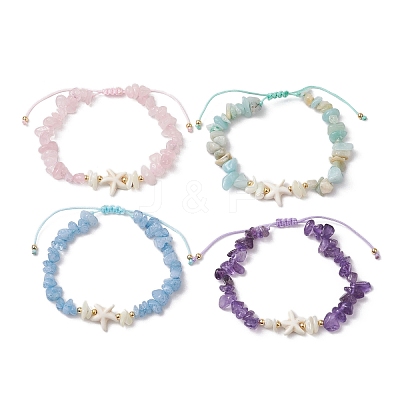 4Pcs Natural Gemstone Chip Braided Bead Bracelets BJEW-JB11540-02-1