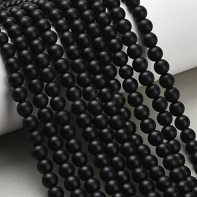 Natural Black Onyx(Dyed & Heated) Beads Strands X-G-Z024-01B-6mm-1